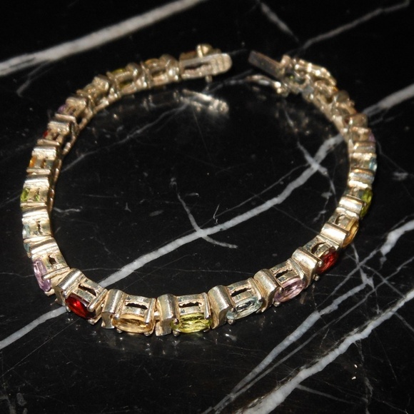 UP THAILAND 925 Sterling Silver Oval Multi Stone G - Picture 2 of 7